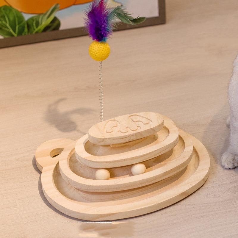 Interactive Wooden Cat Scratcher Maze Ball Toy
