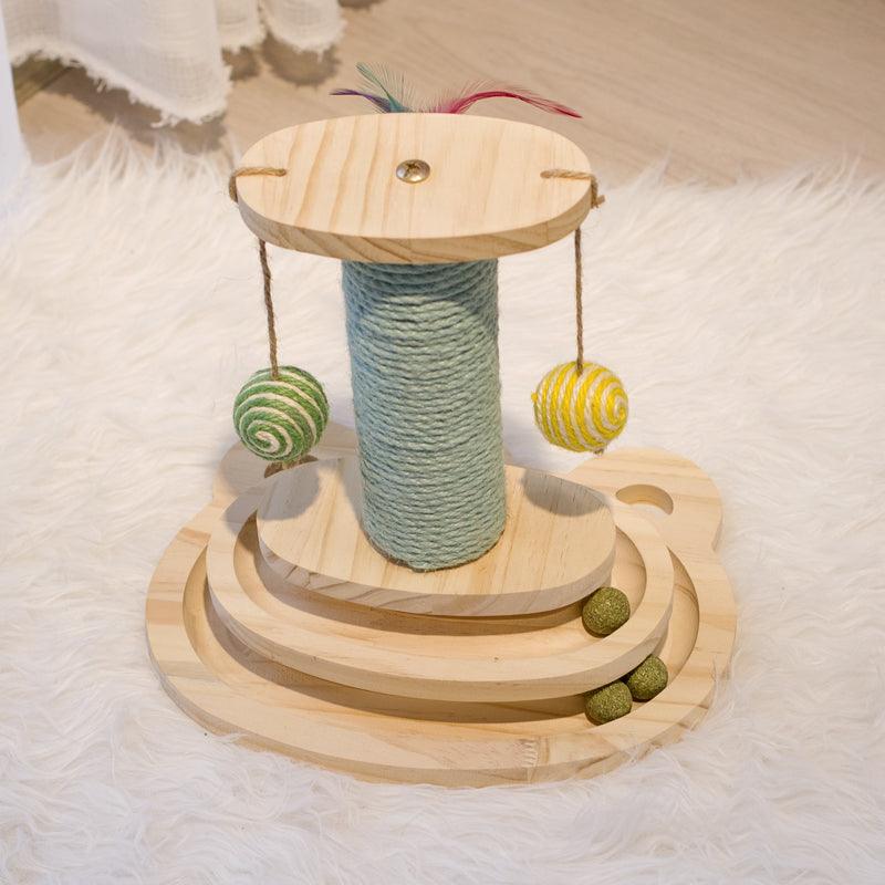 Interactive Wooden Cat Scratcher Maze Ball Toy