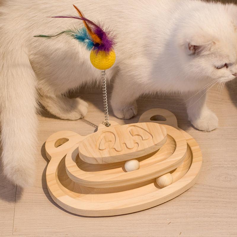 Interactive Wooden Cat Scratcher Maze Ball Toy