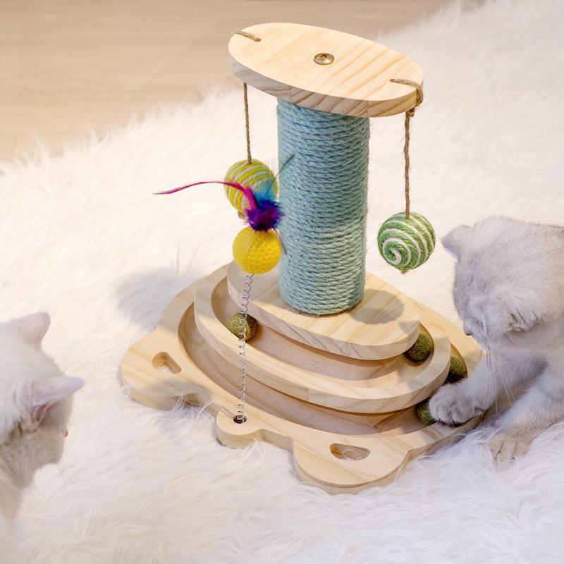 Interactive Wooden Cat Scratcher Maze Ball Toy