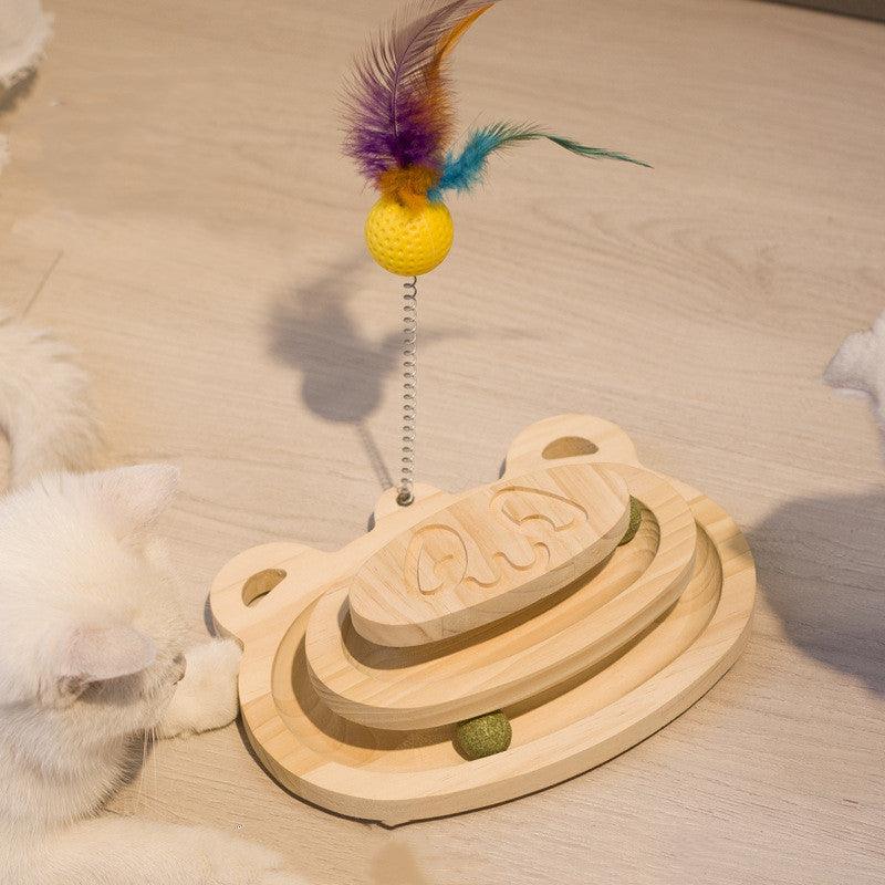 Interactive Wooden Cat Scratcher Maze Ball Toy