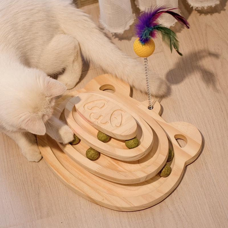 Interactive Wooden Cat Scratcher Maze Ball Toy
