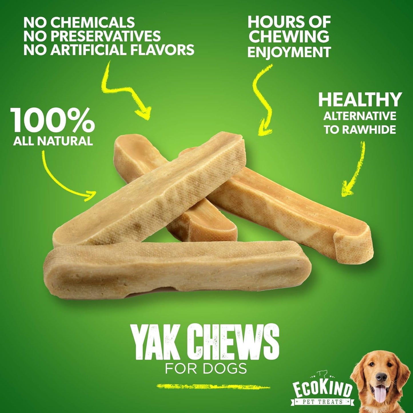 EcoKind Premium Gold Yak Cheese Himalayan Dog Chews, Healthy Dog Treats, Yak Chews for Small Dogs, All Natural, Long Lasting Dog Chew for Aggressive Chewers, High Protein Puppy Treat, Small - 8 Chews