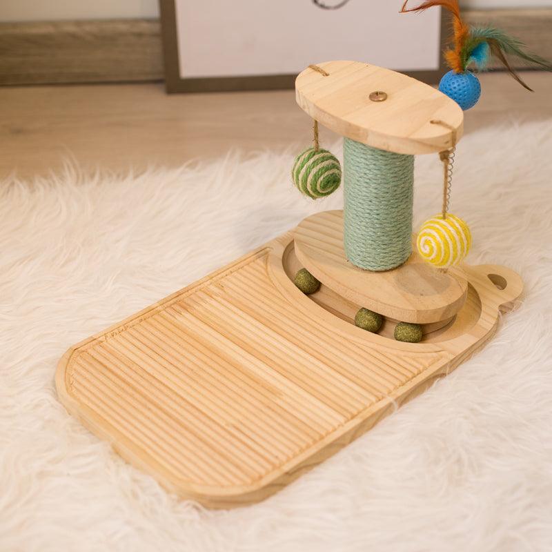 Interactive Wooden Cat Scratcher Maze Ball Toy